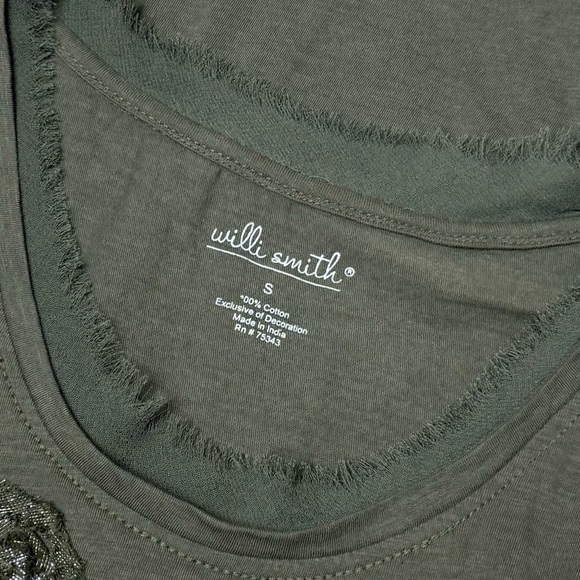 Willi Smith Green Metallic Beaded Embellished Cap Sleeve Cotton T-shirt Small - Picture 8 of 12
